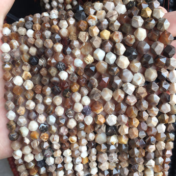 Natural Petrified Wood Jasper star cut faceted nugget beads brown stone loose gemstone wholesale for jewelry making