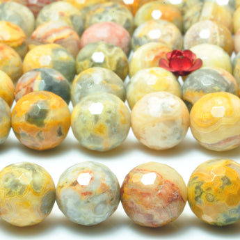 Natural Yellow Crazy Lace Agate faceted round beads wholesale gemstone jewelry making diy 8mm 10mm