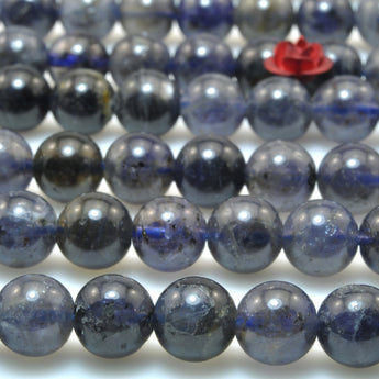 Natural Iolite dark blue gemstone smooth round loose beads wholesale semi precious stone for jewelry making DIY 15"