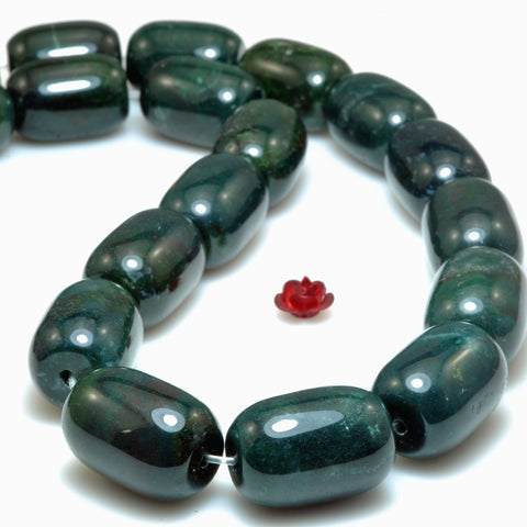 Natural Green Moss Agate smooth barrel drum beads loose gemstone wholesale for jewelry making DIY stuff