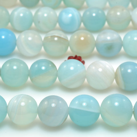 Blue Banded Agate smooth round beads gemstone wholesale jewelry 15"