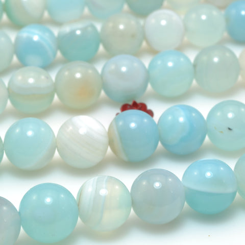 Blue Banded Agate smooth round beads gemstone wholesale jewelry 15"