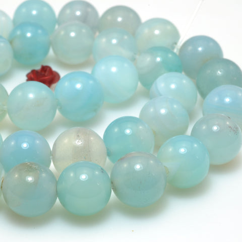 Blue Banded Agate smooth round beads gemstone wholesale jewelry 15"