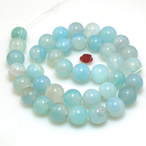 Blue Banded Agate smooth round beads gemstone wholesale jewelry 15"