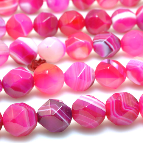 Rose Red Stripe Agate star cut faceted nugget beads banded agate stone loose gemstone wholesale jewelry making bracelet diy