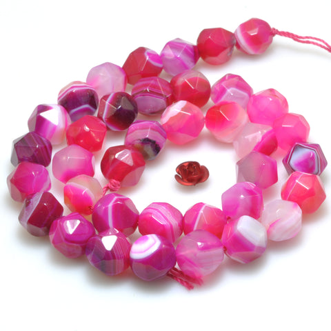 Rose Red Stripe Agate star cut faceted nugget beads banded agate stone loose gemstone wholesale jewelry making bracelet diy