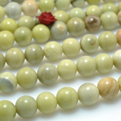 Natural Butter Jade smooth round beads green gemstone wholesale jewelry making diy 6mm 15"