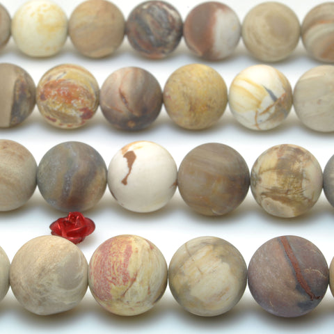 YesBeads Natural Petrified Wood Jasper stone matte round beads gemstone wholesale jewelry making 15"