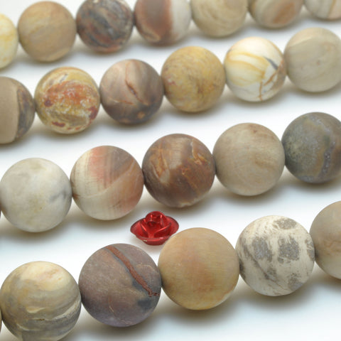 YesBeads Natural Petrified Wood Jasper stone matte round beads gemstone wholesale jewelry making 15"