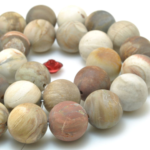 YesBeads Natural Petrified Wood Jasper stone matte round beads gemstone wholesale jewelry making 15"