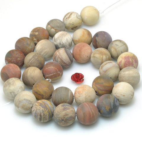 YesBeads Natural Petrified Wood Jasper stone matte round beads gemstone wholesale jewelry making 15"