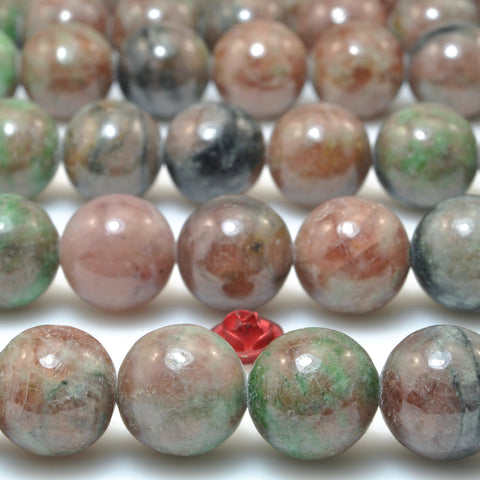 Natural Green Red Garnet smooth round loose beads gemstone wholesale jewelry making diy bracelet