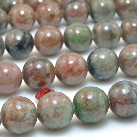 Natural Green Red Garnet smooth round loose beads gemstone wholesale jewelry making diy bracelet