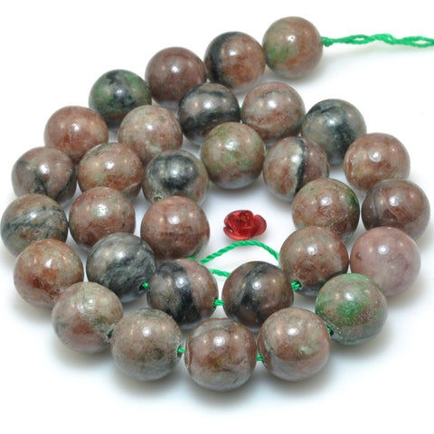 Natural Green Red Garnet smooth round loose beads gemstone wholesale jewelry making diy bracelet