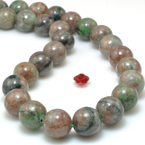 Natural Green Red Garnet smooth round loose beads gemstone wholesale jewelry making diy bracelet