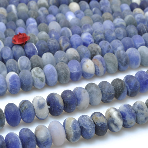 Natural Blue Sodalite matte rondelle loose beads wholesale gemstone jewelry making 15"