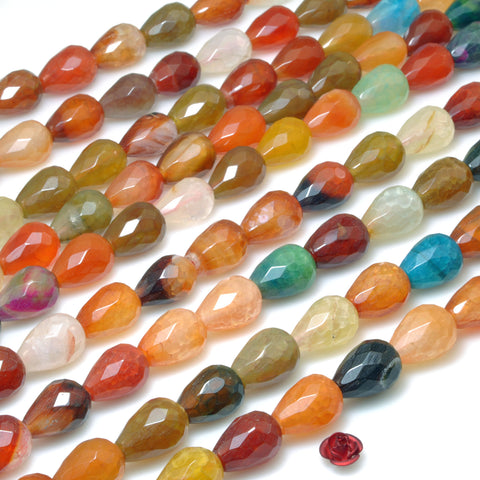 Multicolor Fire Agate stone faceted teardrop beads wholesale gemstone for jewelry making diy bracelet