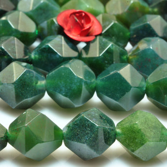 Natural Green Moss Agate star cut faceted nugget beads gemstone 8mm 15"