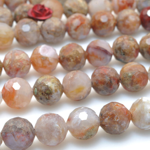 Natural Plume Agate Bloodstone faceted round beads wholesale gemstone for jewelry making diy bracelet necklace