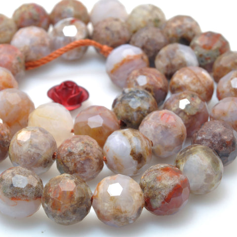 Natural Plume Agate Bloodstone faceted round beads wholesale gemstone for jewelry making diy bracelet necklace