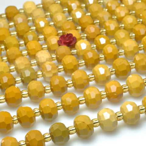 Natural yellow mookaite stone faceted rondelle loose beads wholesale gemstone jewelry making bracelet necklace diy