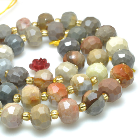 Natural Ocean fossil agate faceted rondelle beads loose gemstone wholesale jewelry making bracelet necklace diy