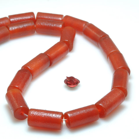 Natural Carnelian stone frosted matte tube loose beads red agate gemstone wholesale for jewelry making bracelet diy