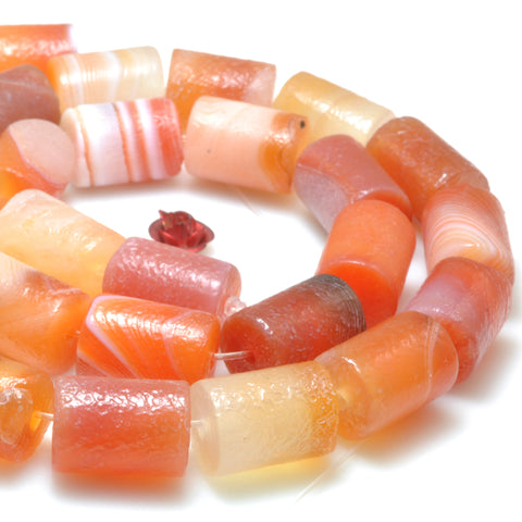 Orange agate frosted matte tube loose beads gemstone wholesale jewelry making bracecet necklace diy