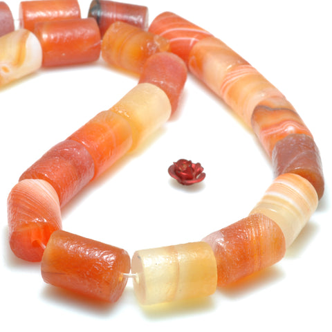 Orange agate frosted matte tube loose beads gemstone wholesale jewelry making bracecet necklace diy