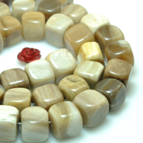 Natural petrified wood stone smooth cube beads loose gemstone wholesale jewelry making bracelet necklace diy