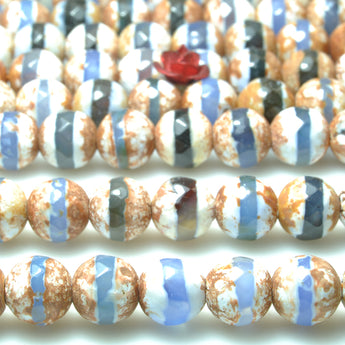 Retro tibetan agate oneline faceted round beads wholesale gemstone jewelry making bracelet necklace diy