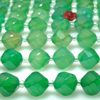 Natural green agate faceted twist loose beads gemstone wholesale jewelry making bracelet necklace diy