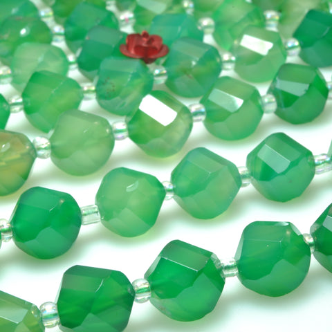 Natural green agate faceted twist loose beads gemstone wholesale jewelry making bracelet necklace diy