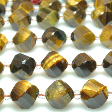 Natural Yellow Tiger's Eye faceted twist loose beads gemstone wholesale jewelry making bracelet necklace diy