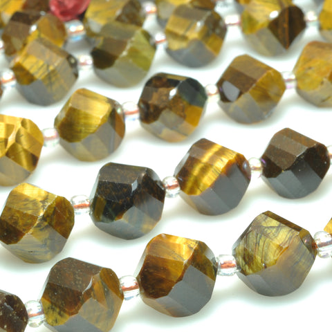 Natural Yellow Tiger's Eye faceted twist loose beads gemstone wholesale jewelry making bracelet necklace diy