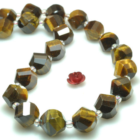 Natural Yellow Tiger's Eye faceted twist loose beads gemstone wholesale jewelry making bracelet necklace diy