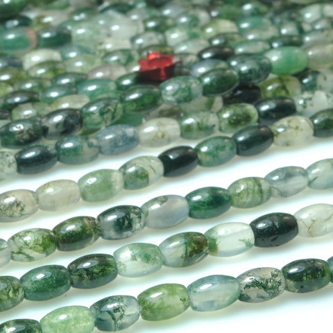 Natural moss agate green stone smooth rice drum beads loose gemstone wholesale for jewelry making bracelet necklace DIY