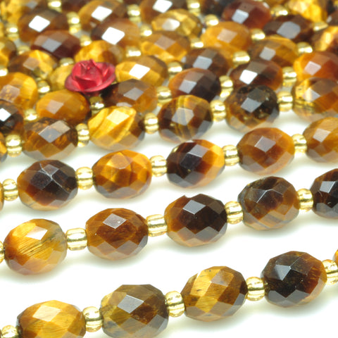 Natural yellow tiger eye stone faceted rice beads wholesale gemstone jewelry making bracelet necklace diy