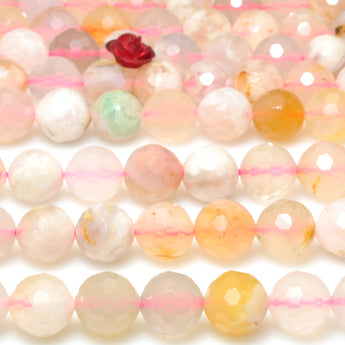 Natural cherry blossom agate faceted round loose beads wholesale pink gemstone jewelry making bracelet necklace diy