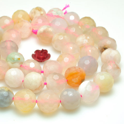 Natural cherry blossom agate faceted round loose beads wholesale pink gemstone jewelry making bracelet necklace diy