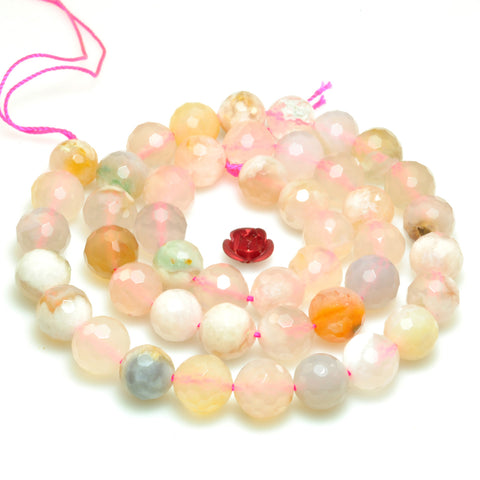 Natural cherry blossom agate faceted round loose beads wholesale pink gemstone jewelry making bracelet necklace diy