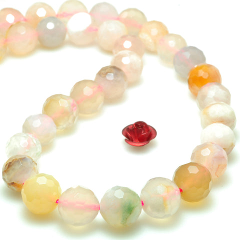 Natural cherry blossom agate faceted round loose beads wholesale pink gemstone jewelry making bracelet necklace diy