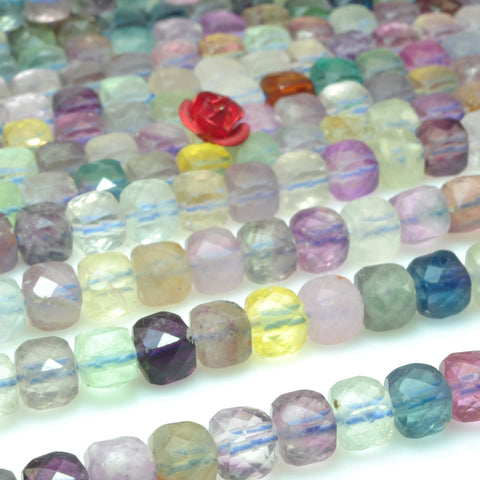 Natural rainbow fluorite faceted cube loose beads wholesale gemstone jewelry making bracelet necklace diy