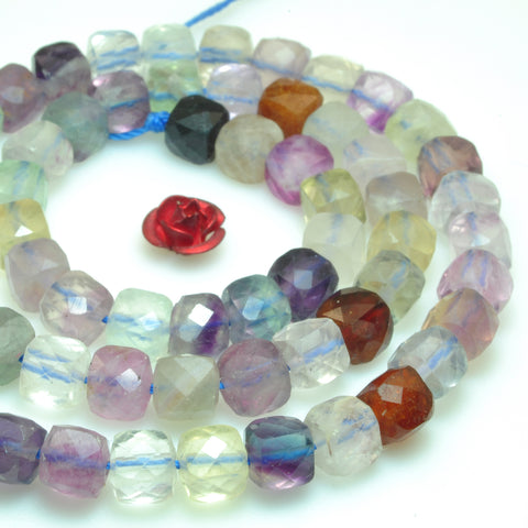 Natural rainbow fluorite faceted cube loose beads wholesale gemstone jewelry making bracelet necklace diy