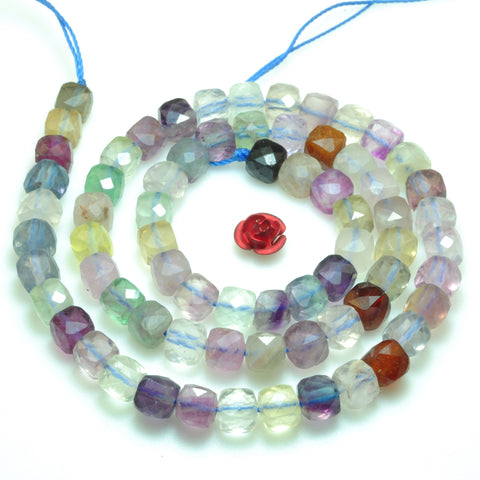 Natural rainbow fluorite faceted cube loose beads wholesale gemstone jewelry making bracelet necklace diy