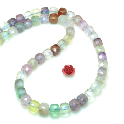 Natural rainbow fluorite faceted cube loose beads wholesale gemstone jewelry making bracelet necklace diy