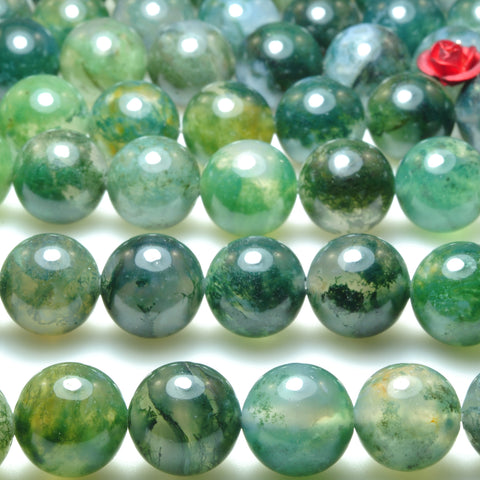 Natural Moss Agate smooth round loose beads green gemstone wholesale jewelry making bracelet necklace diy