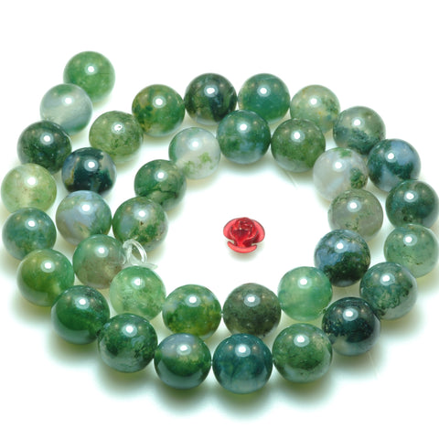 Natural Moss Agate smooth round loose beads green gemstone wholesale jewelry making bracelet necklace diy