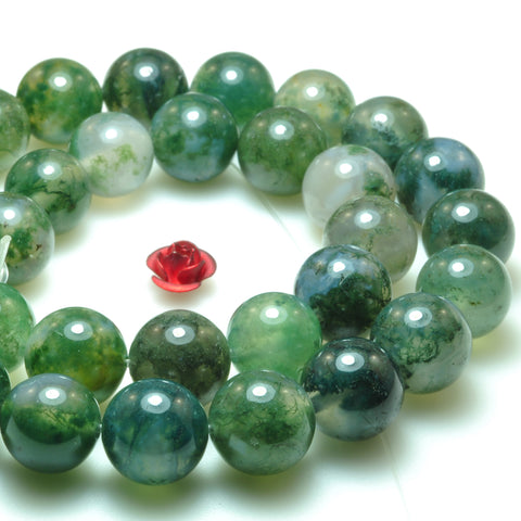 Natural Moss Agate smooth round loose beads green gemstone wholesale jewelry making bracelet necklace diy