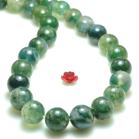 Natural Moss Agate smooth round loose beads green gemstone wholesale jewelry making bracelet necklace diy